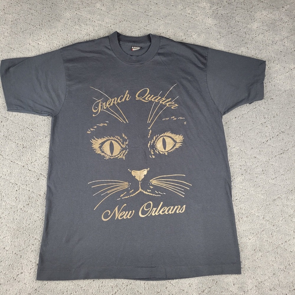 Vintage New Orleans French Quarter Black Cat T-Shirt Short Sleeve Halloween